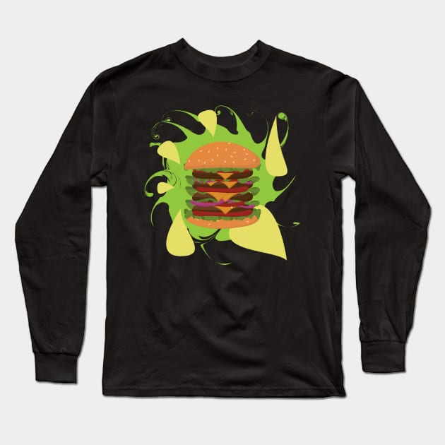 Big Burger Fast Food Graphic Abstract Artistic Double Burger Long Sleeve T-Shirt by TeeFusion-Hub